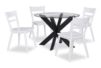 Ensemble de salle à manger Remi 5 pièces en verre et bois avec table ronde de 42 po (L) et 4 chaises à dossier en échelle - noir et blanc