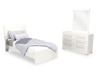 Ensemble de chambre à coucher Riley 5 pièces avec lit à panneaux, commode et miroir, fabriqué au Canada, blanc - format lit simple