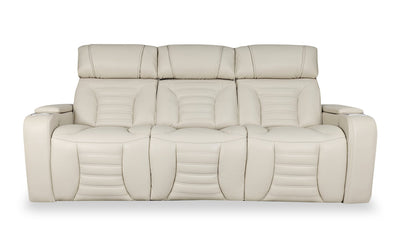 Zen 86" Leather-Look Fabric Power Reclining Massage Sofa with Power Headrests and Drop-Down Console - Apricot | Sofa de massage à inclinaison électrique Zen de 86 po en tissu d’apparence cuir avec appuie-têtes électriques et console rabattable - abricot