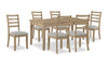Ensemble de salle à manger Cove 7 pièces en mélamine avec table de 66 po (L), tiroirs de rangement et 6 chaises - naturel et gris