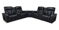 Sofa sectionnel à inclinaison électrique Zen 3 pièces en tissu d’apparence cuir avec massage et 2 consoles à compartiment réfrigéré - noir