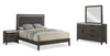 Ensemble de chambre à coucher Sable gris foncé 6 pièces avec lit, commode, miroir et table de nuit - format lit double
