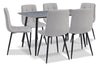 Ensemble de salle à manger Arlo 7 pièces en pierre frittée et métal avec table de 55 po (L) et 6 chaises grises - gris et noir