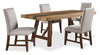 Ensemble de salle à manger Boden 5 pièces avec table de 78 po (L), base à tréteaux et 4 chaises à bordure de clous décoratifs - brun et beige