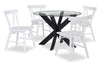 Ensemble de salle à manger Remi 5 pièces en verre et bois avec table ronde de 42 po (L) et 4 chaises à dossier à lattes - noir et blanc