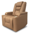 Fauteuil à inclinaison électrique Rylen de 35.4 po en similicuir avec appuie-tête électrique et accoudoirs de rangement - brun