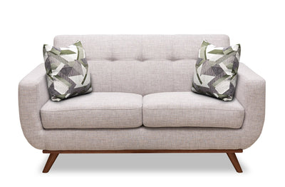 Kort & Co. Freeman 63" Linen-Look Fabric Loveseat with Wood Legs and Tufted Back Cushions - Dove White | Causeuse Freeman de Kort & Co. de 63 po en tissu d’apparence lin avec pattes en bois et coussins de dossier capitonnés - blanc colombe