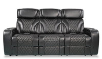 Sofa de massage à inclinaison électrique Elite de 86 po en cuir véritable avec appuie-têtes électriques et accoudoirs de rangement - noir