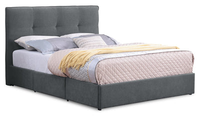 Amos Upholstered Storage Bed in Charcoal Fabric with Tufted Headboard & 3 Built-in Drawers - King Size | Lit de rangement Amos rembourré en tissu anthracite avec tête de lit capitonnée et 3 tiroirs intégrés - format très grand lit