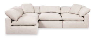 Eclipse Modular 4-Piece Linen-Look Fabric Pit Sofa Sectional with Reversible Feather Down Cushions - Linen White | Sofa sectionnel modulaire de style cocon Eclipse 4 pièces en tissu d’apparence lin avec coussins réversibles en duvet et plumes - blanc lin