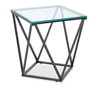 Table de bout moderne Prism de 19,5 po avec dessus en verre - verre avec base en métal