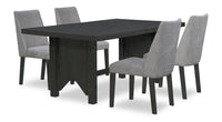 Ensemble de salle à manger Emery 5 pièces en bois avec table, rallonge, 72 po à 96 po (L) et 4 chaises - noir et anthracite