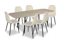 Ensemble de salle à manger Joss 7 pièces avec table et 6 chaises - rallonge papillon 63 po à 86,5 po (L), métal - naturel et blanc