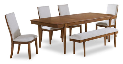 Ember 6pc Dining Set with Table, Bench & 4 Chairs, 74-92"W - Grey & Brown | Ensemble de salle à manger Ember 6 pièces avec table de 74 po à 92 po (L), banc et 4 chaises - gris et brun