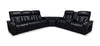 Sofa sectionnel à inclinaison électrique Zen 3 pièces en tissu d’apparence cuir avec massage, console rabattable et compartiment réfrigéré - noir