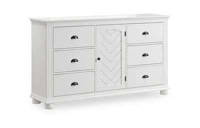 Ella Bedroom 6-Drawer & Cabinet Dresser, 63"W x 36"H - White | Commode de chambre à coucher Ella de 63 po (L) x 36 po (H) à 6 tiroirs avec armoire - blanche