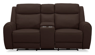 Reign 78" Top-Grain Genuine Leather Power Reclining Loveseat with Console - Silverado Chocolate Brown | Causeuse à inclinaison électrique Reign de 78 po en cuir véritable de qualité supérieure avec console - brun chocolat Silverado