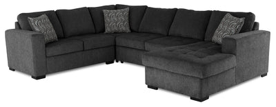 Made in Canada Legend 4-Piece Right-Facing Chenille Fabric Sleeper Sectional with Storage Chaise - Pepper Grey | Sofa-lit sectionnel de droite Legend 4 pièces fabriqué au Canada en tissu de chenille avec fauteuil long de rangement - gris poivre