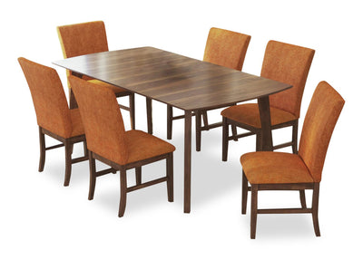 Rain 7pc Dining Set with Table & 6 Orange Chairs, 72"W - Orange/Brown | Ensemble de salle à manger Rain 7 pièces avec table de 72 po (L) et 6 chaises oranges - orange et brun