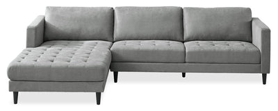 Metro 2-Piece Left-Facing Fabric Sectional with Chaise and Tufted Seat Cushions - Grey | Sofa sectionnel de gauche Metro 2 pièces en tissu avec fauteuil long et coussins de siège capitonnés - gris