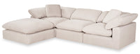 Sofa sectionnel modulaire Eclipse 4 pièces en tissu d’apparence lin avec pouf et coussins réversibles en duvet et plumes - blanc lin