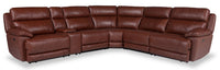 Sofa sectionnel à inclinaison électrique Sorrento 6 pièces en cuir véritable avec console de rangement et port USB - brun brique de Madrid