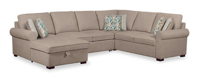 Scott Living Haven 4-Piece Left-Facing Chenille Fabric Sleeper Sectional with Storage Chaise - Taupe | Sofa-lit sectionnel de gauche Haven de Scott Living 4 pièces en tissu de chenille avec fauteuil long de rangement - taupe