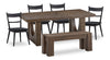 Ensemble de salle à manger Sol de Kort & Co. 6 pièces avec table de 78 po (L), base piédestal, banc et 4 chaises - noir et brun