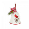 Ornement en forme de cloche de Noël en céramique avec ruban et orné d’un cardinal sur une pomme de pin - ensemble de 4 ornements de Noël
