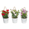 Roses artificielles dans un pot en ciment à accrocher - ensemble de 3 fleurs artificielles