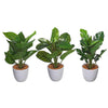 Plantes artificielles dans un pot en plastique blanc - ensemble de 3 fleurs artificielles