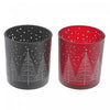 Bougeoirs pour bougie chauffe-plats en verre givré avec arbres - ensemble de 2 bougeoirs
