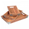 Ensemble de 3 plateaux rectangulaires en bois avec coins en métal