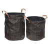 2 paniers de rangement ronds chocolat en toile de polyester plastifié avec poignées