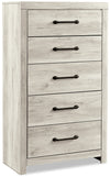 Commode verticale Abby de 31,7 po (L) x 53,9 po (H) à 5 tiroirs pour la chambre à coucher - blanche