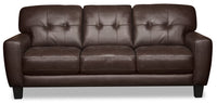 Sofa Curt de 85 po en cuir véritable avec capitonnage à boutons - brun