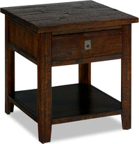 Table de bout rustique Konagrove de 24 po avec rangement et tablette - bois brun foncé