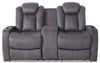 Causeuse à inclinaison électrique Ross de 72,5 po en tissu de suédine avec appuie-têtes électriques et console de rangement - gris étain