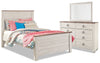 Ensemble de chambre à coucher Willowton 5 pièces avec lit, commode et miroir, blanchi - format lit double