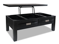 Table à café rustique Bronx de 48 po avec dessus relevable, rangement, tablette et roulettes - bois anthracite