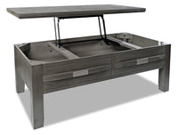 Table à café rustique Bronx de 48 po avec dessus relevable, rangement, tablette et roulettes - bois gris