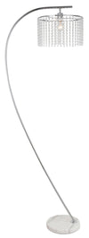 Lampe à pied arquée et somptueuse Sparkle de 72 po argentée avec base en marbre et abat-jour en cristaux de verre