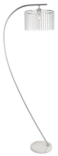 Lampe à pied arquée et somptueuse Sparkle de 72 po argentée avec base en marbre et abat-jour en cristaux de verre