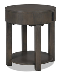 Table de bout ronde rustique Elroy de 20 po avec rangement et tablette - bois brun et gris