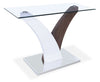 Table de salon moderne Tuxedo de 48 po avec dessus en verre - blanche et grise avec base en métal