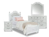 Ensemble de chambre à coucher Livy 6 pièces pour enfants avec lit à panneau, commode, miroir et table de nuit, blanc - format lit double