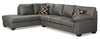 Sofa-lit sectionnel de gauche Morty 2 pièces fabriqué au Canada en tissu d’apparence cuir avec coussins décoratifs - gris
