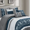 Ensemble d'édredon Ohio 7 pièces pour grand lit - bleu marine et gris