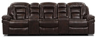 Sofa sectionnel inclinable Leo 5 pièces de style cinéma maison en similicuir avec consoles de rangement et porte-gobelets - brun noyer