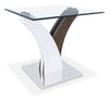 Table de bout moderne Tuxedo de 24 po avec dessus en verre - blanche et grise avec base en métal